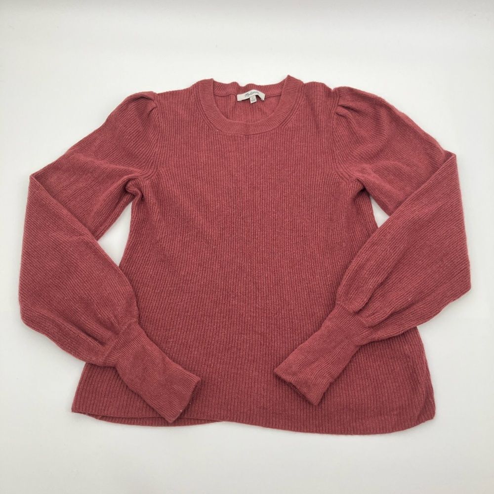 Madewell Rose Pink Ribbed Puff-Sleeve Sweater